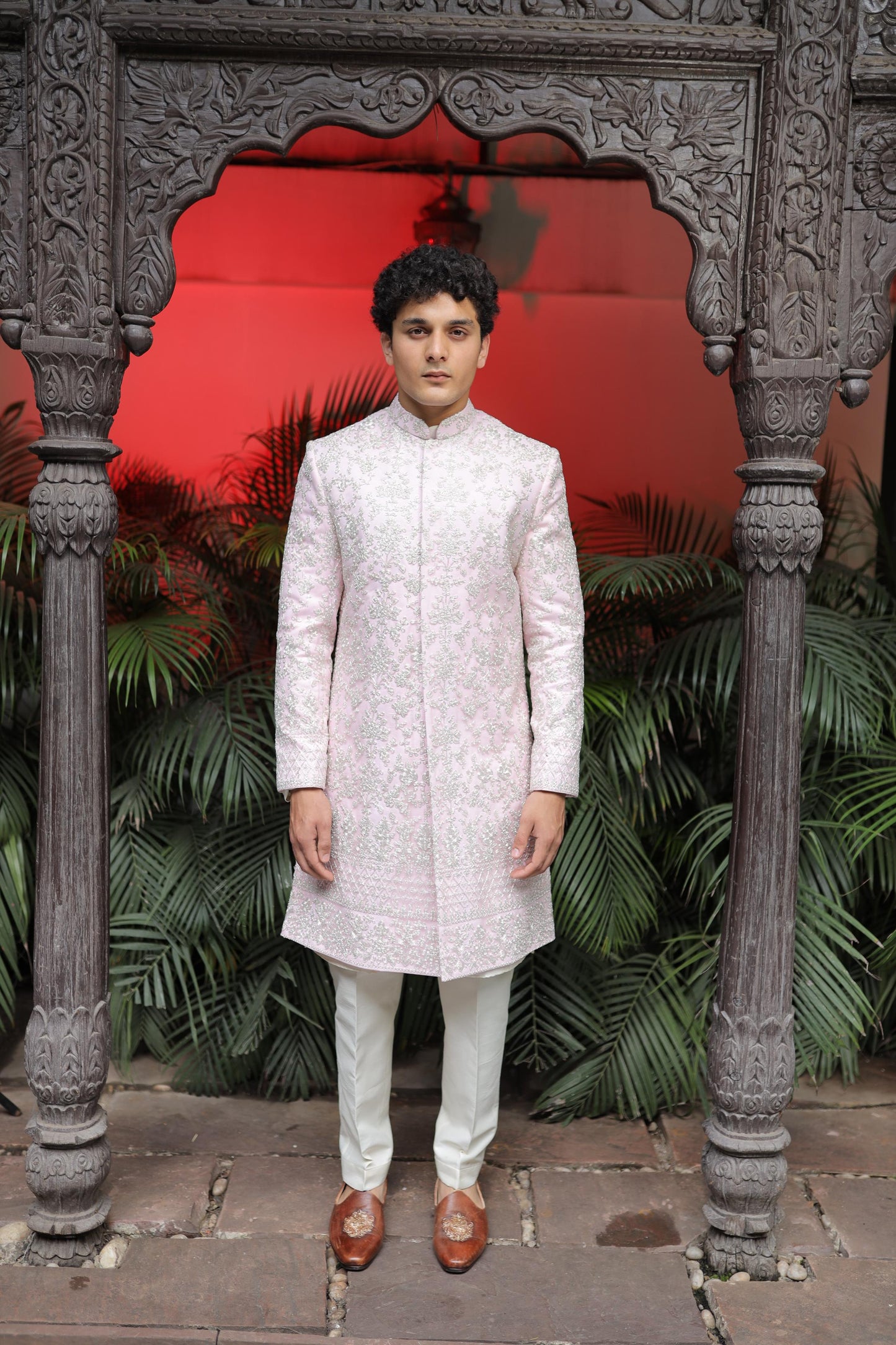 Pink Embroidered Sherwani for Groom