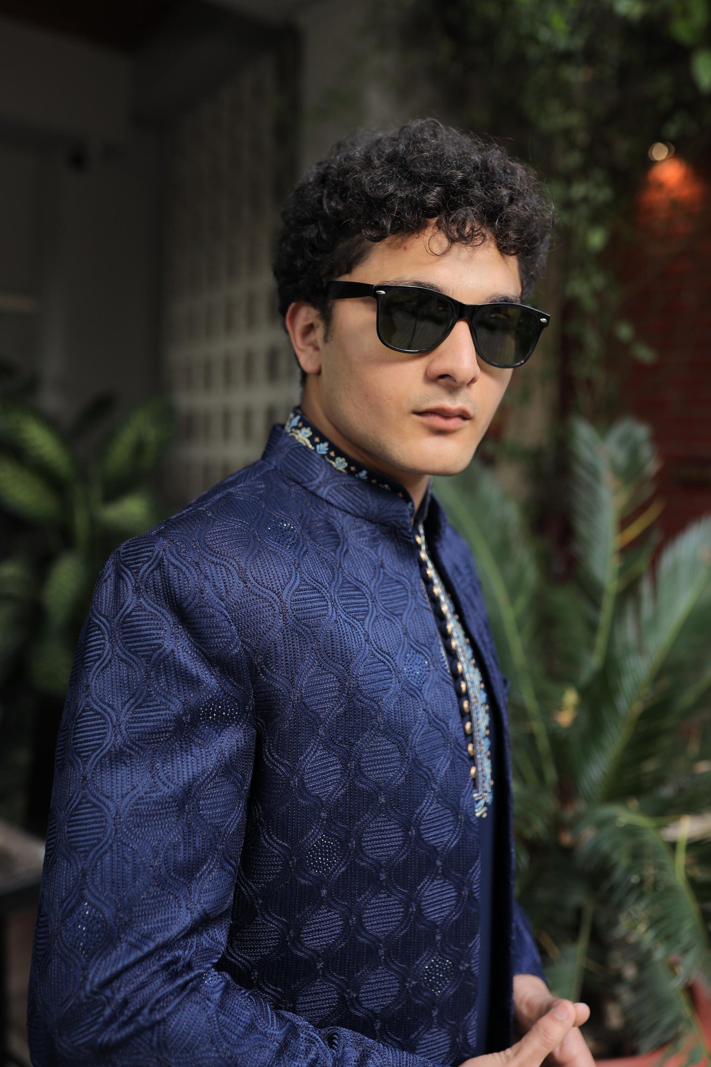 Navy Blue Jodhpuri Groomsmen Indo-Western Jacket Set