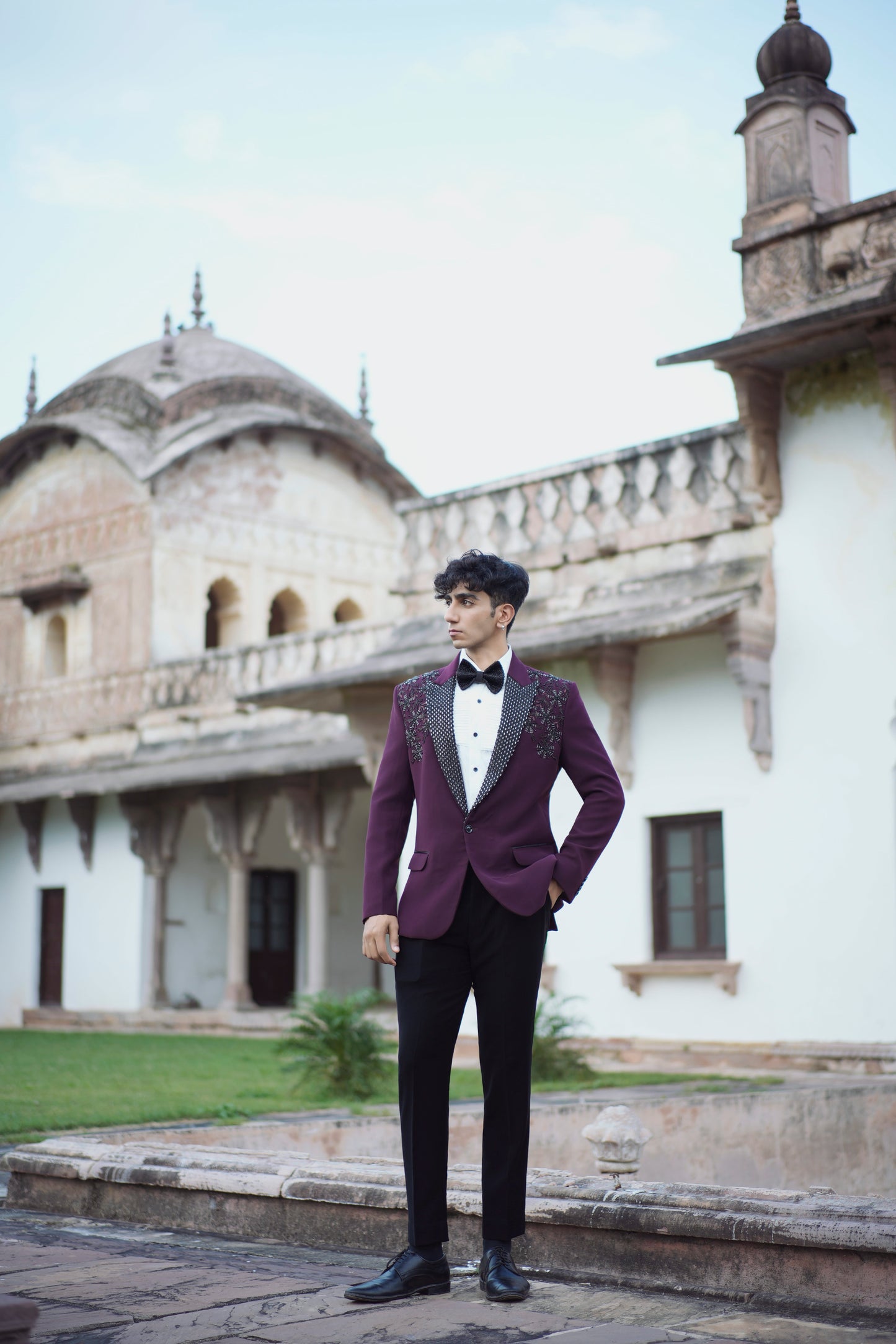 Designer Maroon Tuxedo Featuring Intricate Floral Embroidery and Korean Pants