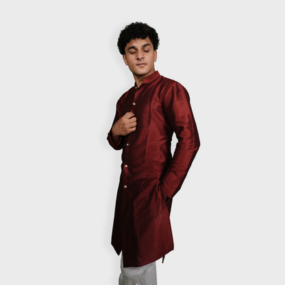 Elegant Open Front Maroon Kurta