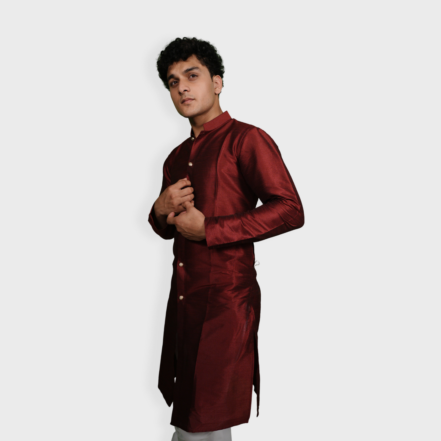 Elegant Open Front Maroon Kurta