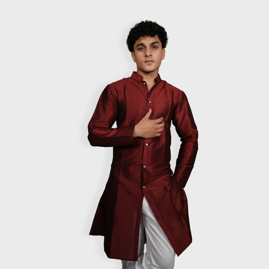 Elegant Open Front Maroon Kurta