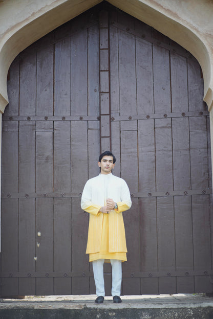 Haldi Indo-Western with Tie-Dye Mirror Work Jacket and Kurta, Paired with White Pants