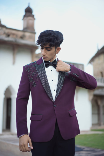 Designer Maroon Tuxedo Featuring Intricate Floral Embroidery and Korean Pants