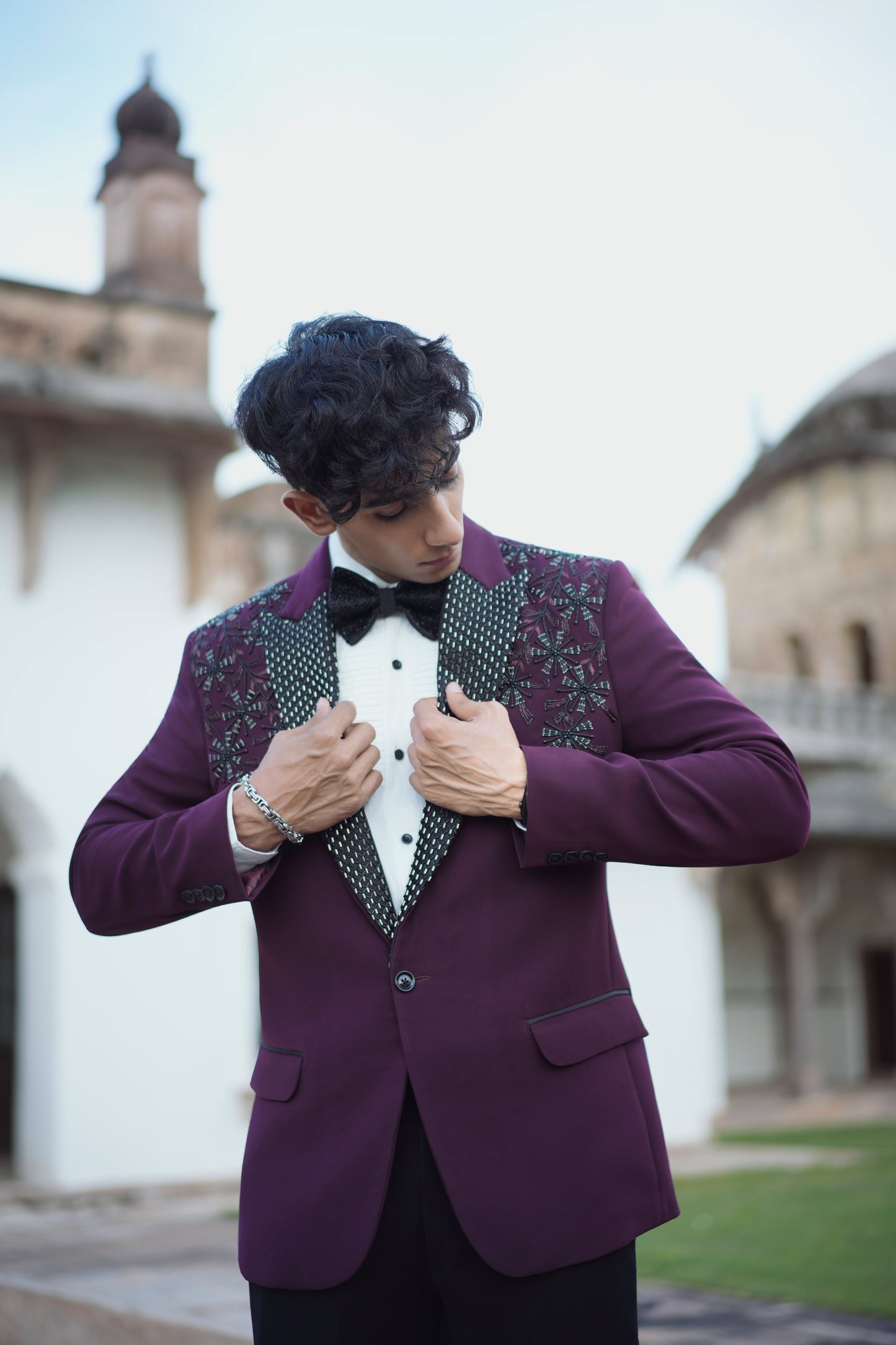 Designer Maroon Tuxedo Featuring Intricate Floral Embroidery and Korean Pants