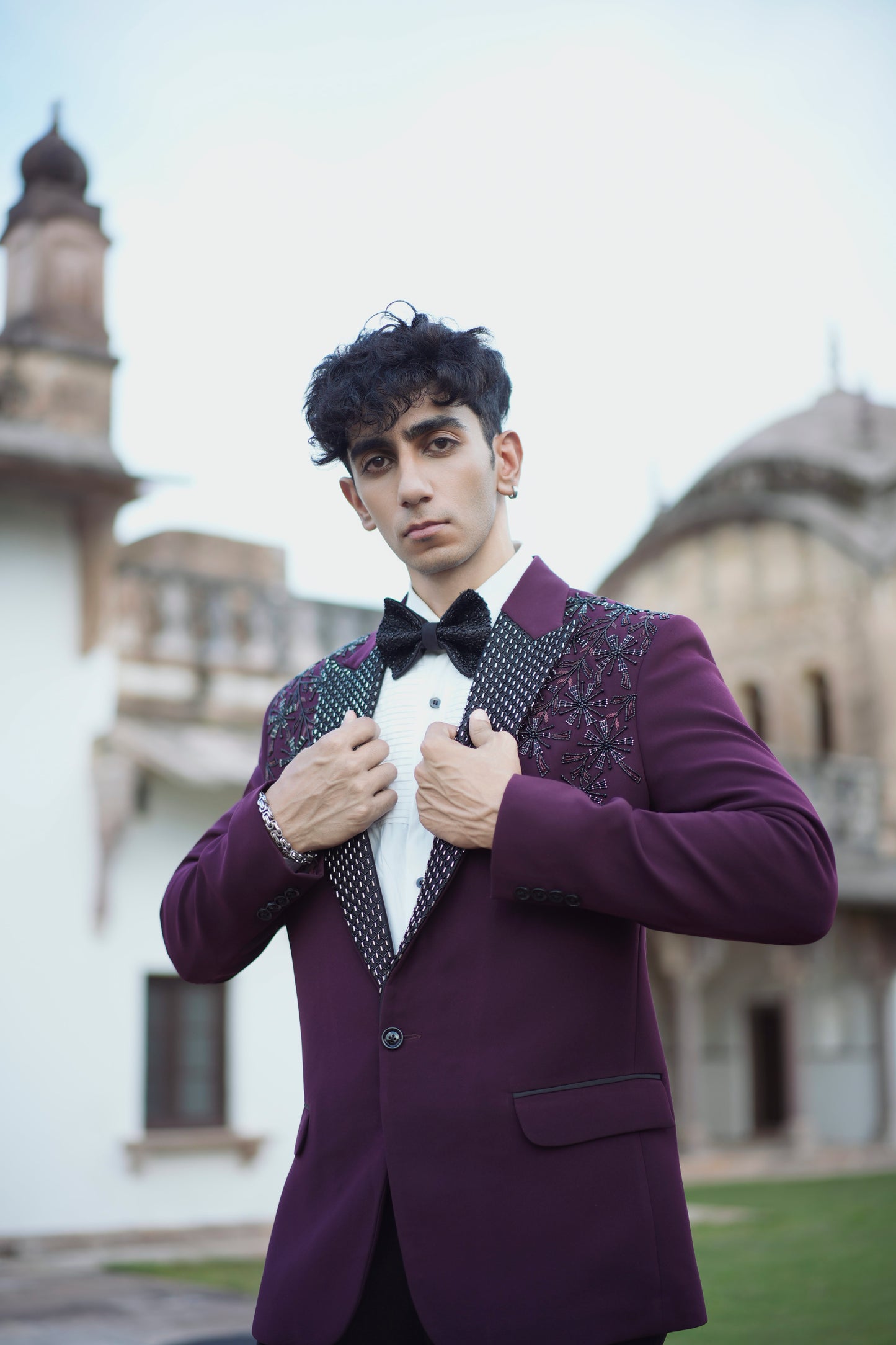 Designer Maroon Tuxedo Featuring Intricate Floral Embroidery and Korean Pants
