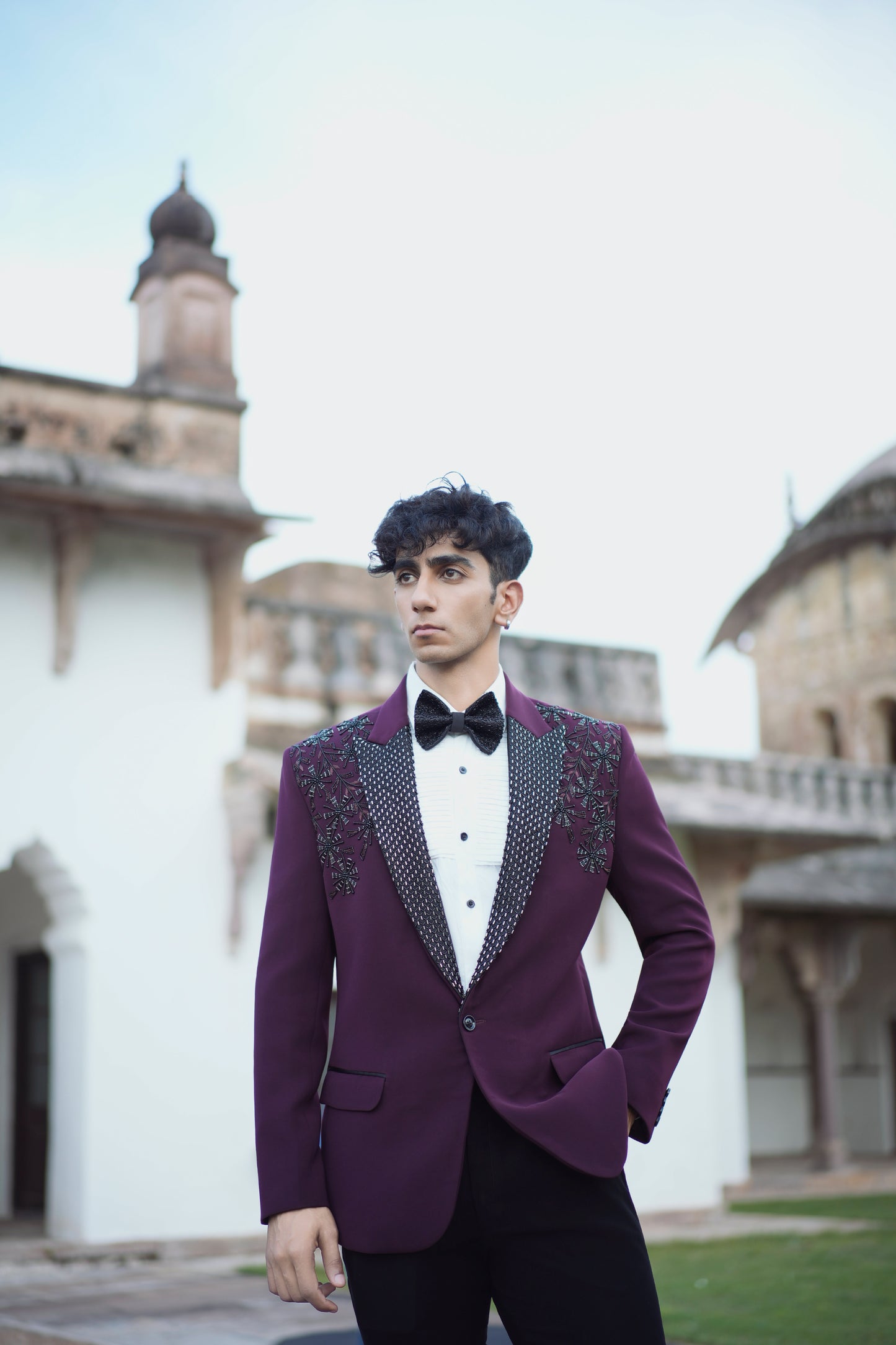 Designer Maroon Tuxedo Featuring Intricate Floral Embroidery and Korean Pants