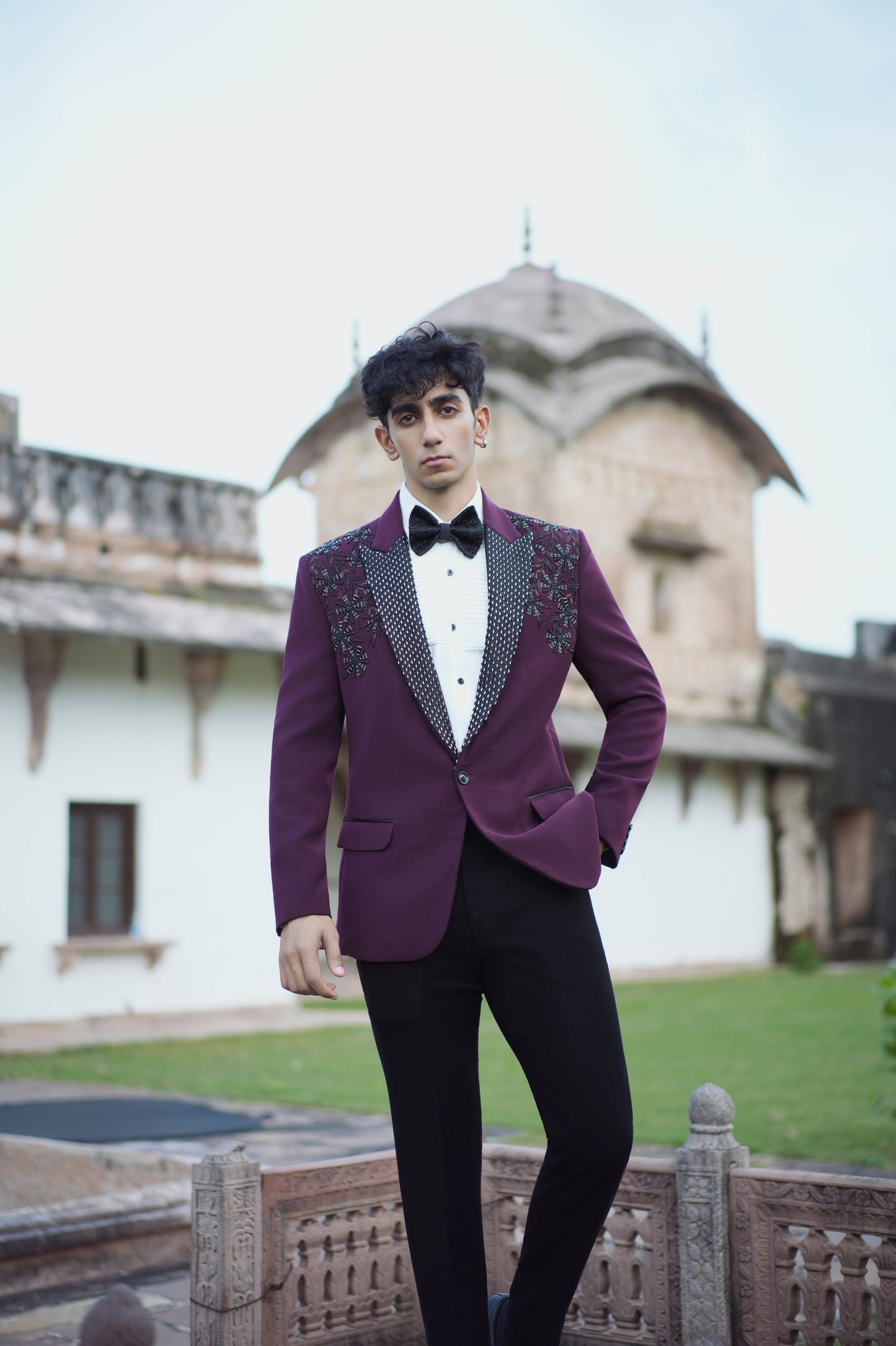 Designer Maroon Tuxedo Featuring Intricate Floral Embroidery and Korean Pants