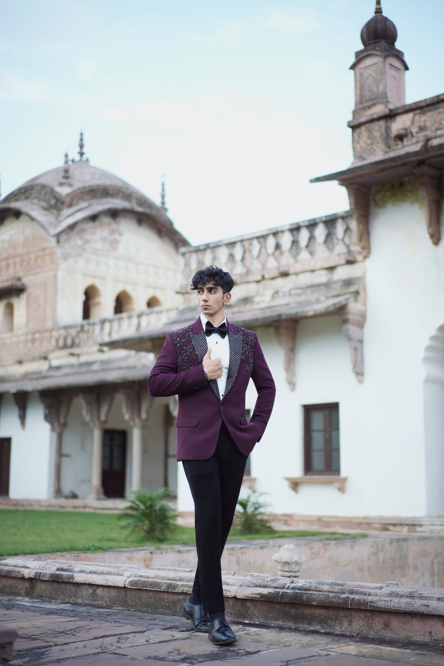 Designer Maroon Tuxedo Featuring Intricate Floral Embroidery and Korean Pants