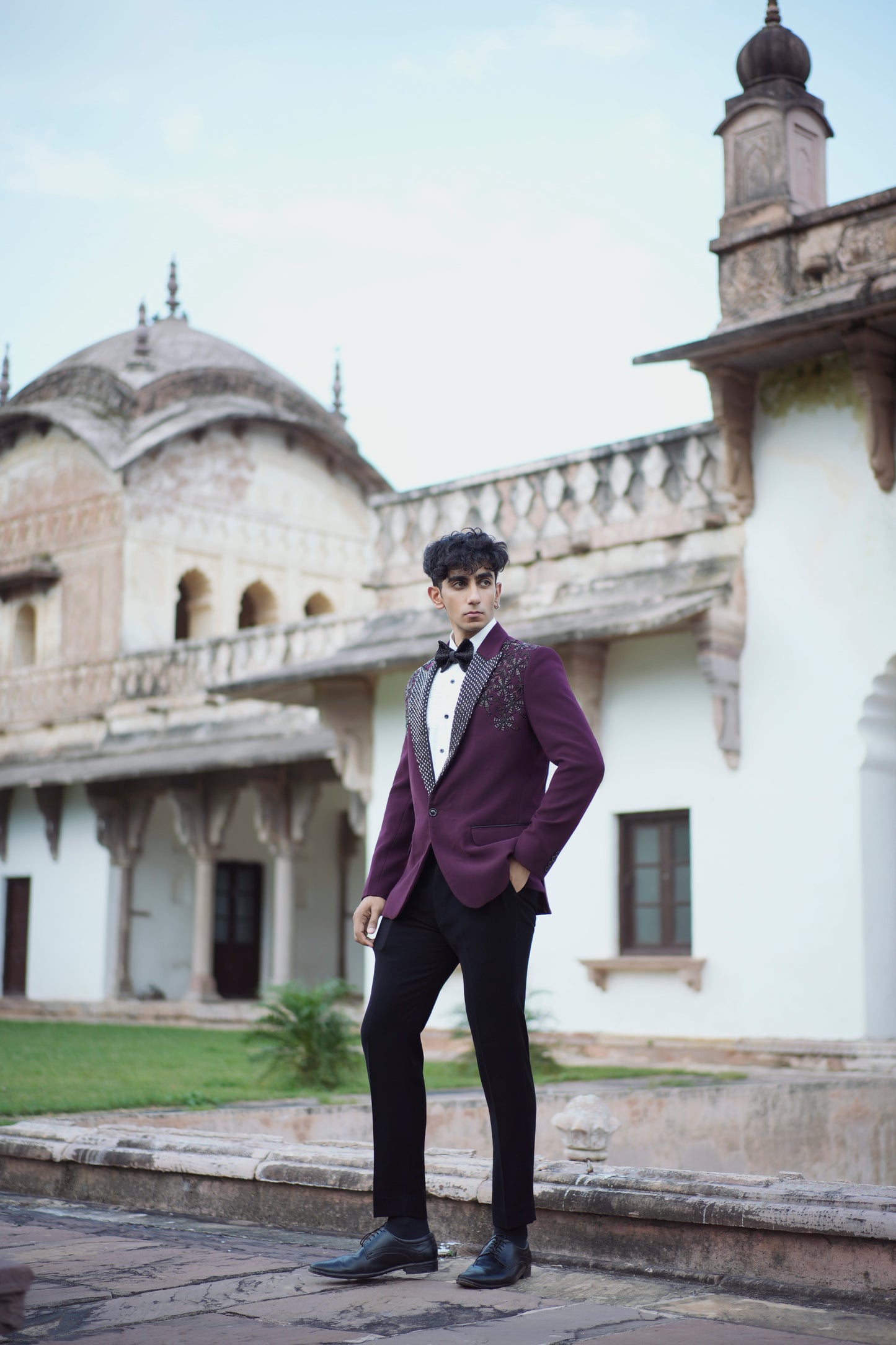 Designer Maroon Tuxedo Featuring Intricate Floral Embroidery and Korean Pants
