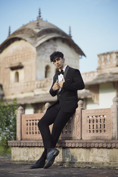 Designer Lion Embroidered Tuxedo Featuring Cutdana Work, Paired with Black Bottoms
