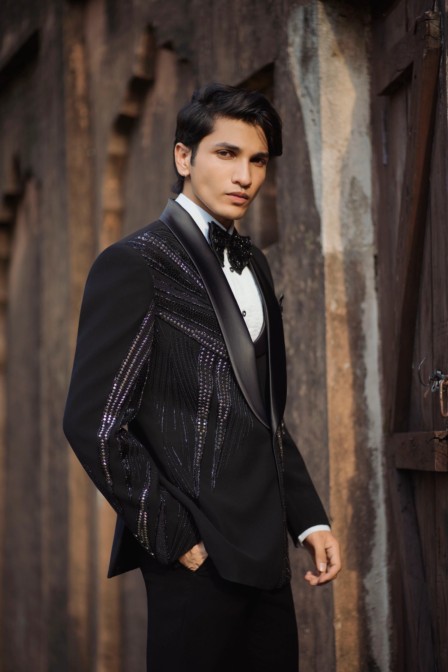 Luxury Sparkle Black Tuxedo with Intricate Mirror and Zardozi Embroidery