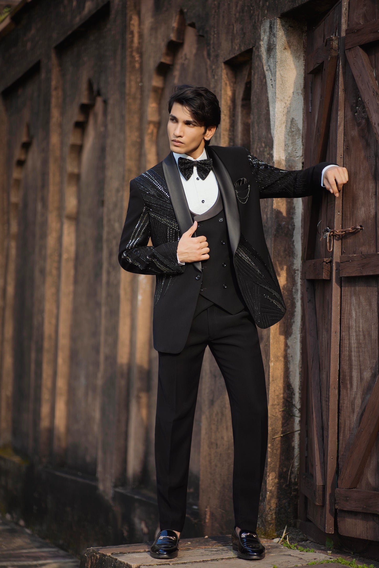 Luxury Sparkle Black Tuxedo with Intricate Mirror and Zardozi Embroidery