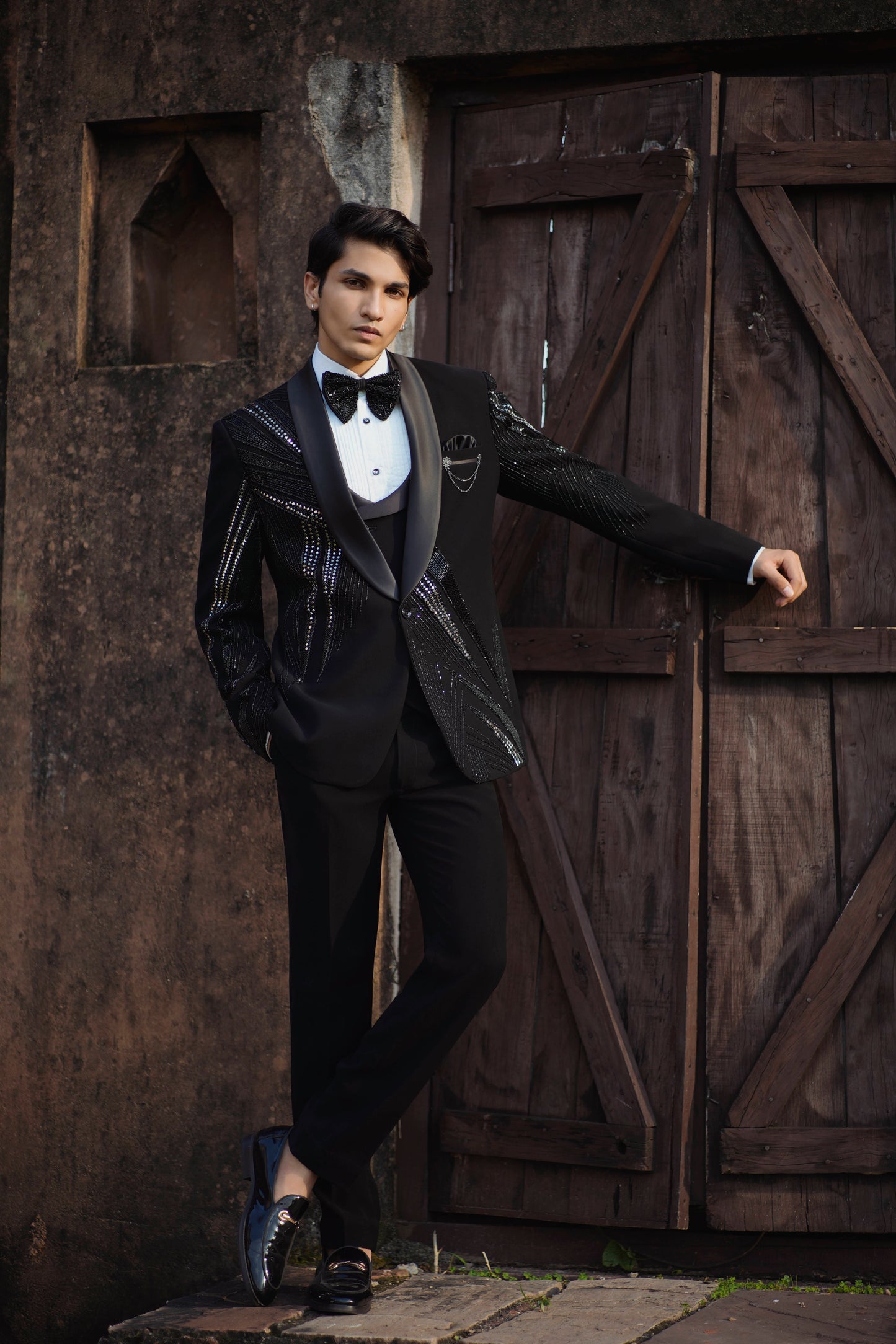 Luxury Sparkle Black Tuxedo with Intricate Mirror and Zardozi Embroidery